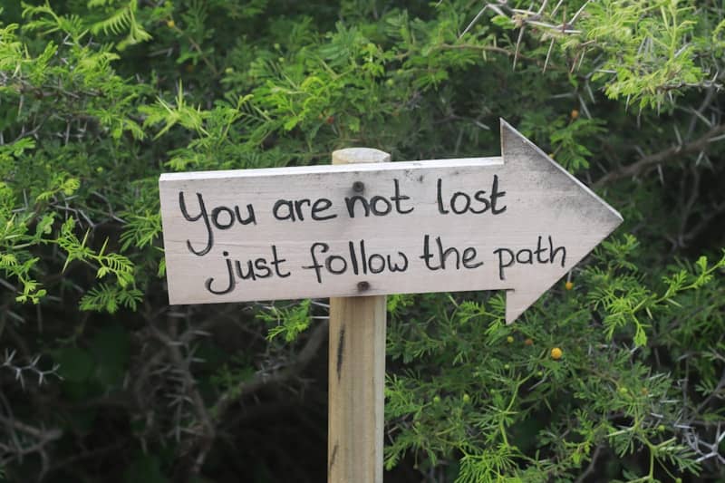Wooden sign with inspirational message in the woods