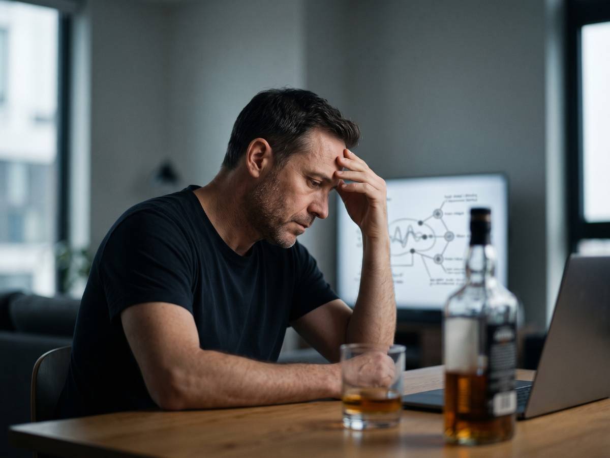 A professional man experiencing burnout and stress, representing a need for mindfulness and better habits.