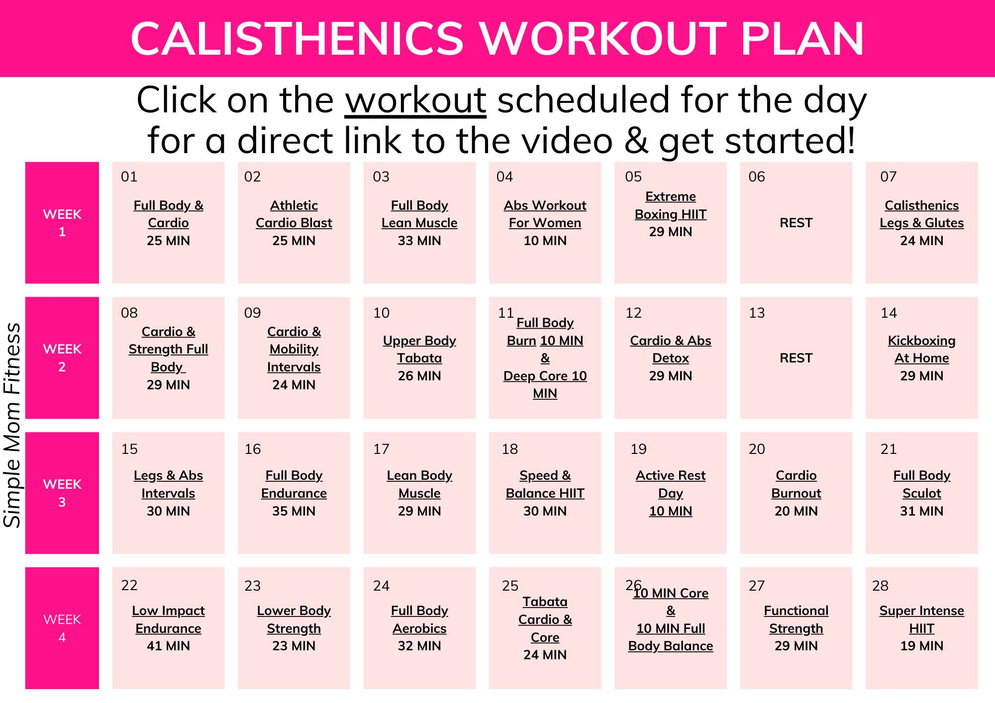 FREE 4 Week Calisthenics Workout Plan For Women Simple Mom Fitness