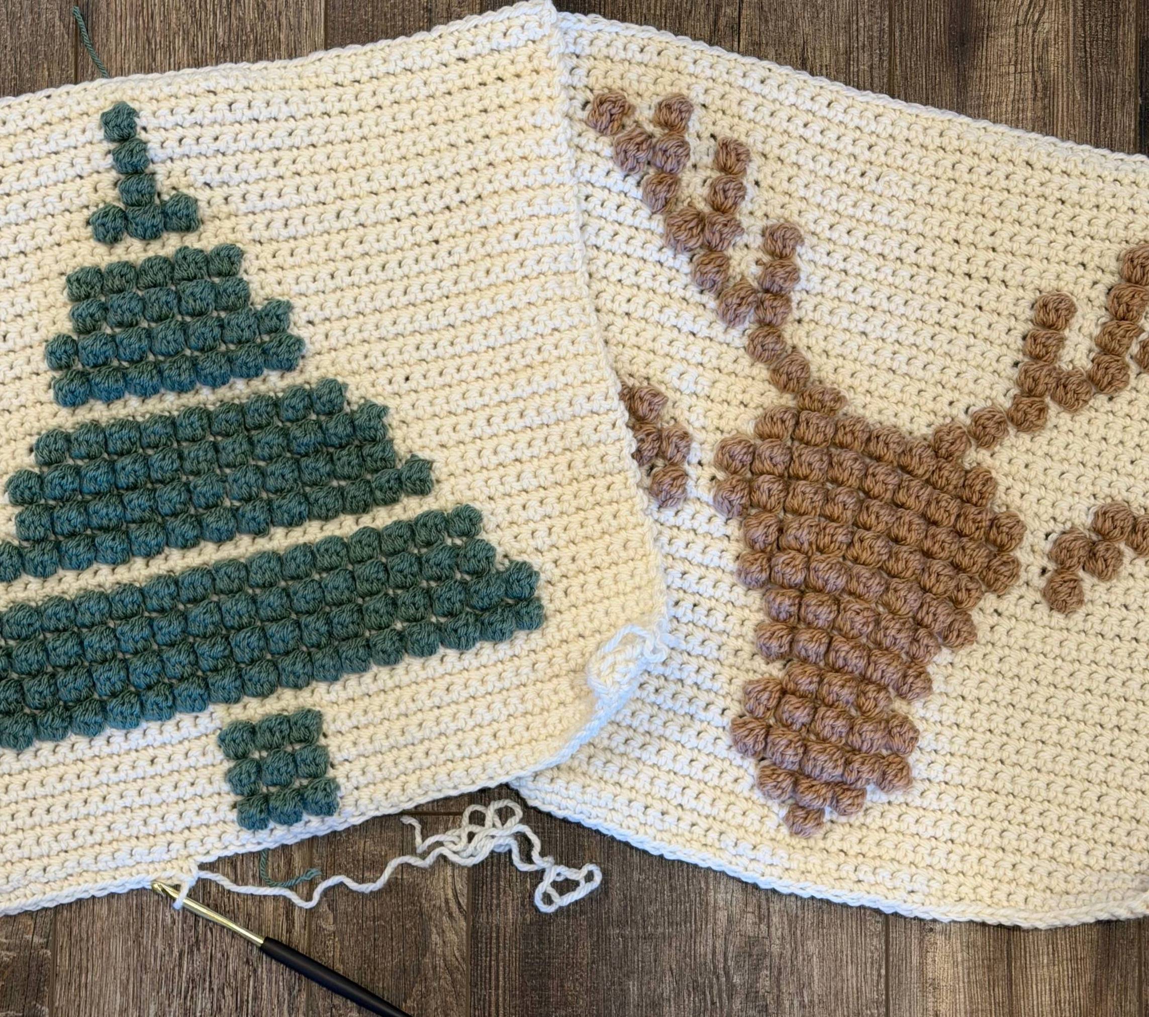 Sneak peek: new Christmas tree and reindeer bobble pillows in progress