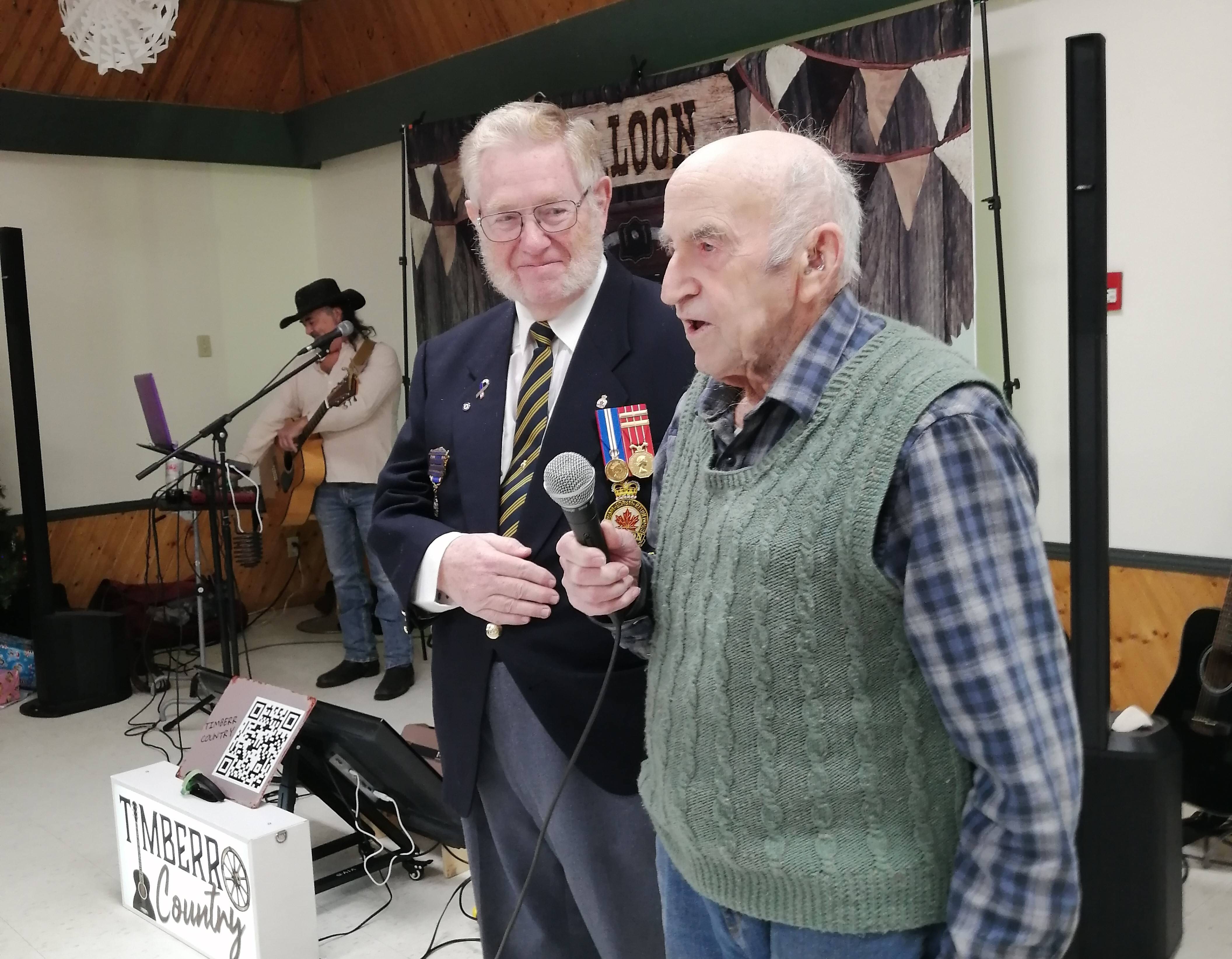 Bill Parfitt, 100th birthday part at West Ferris Legion with Br. 599 president Red Trowsdale