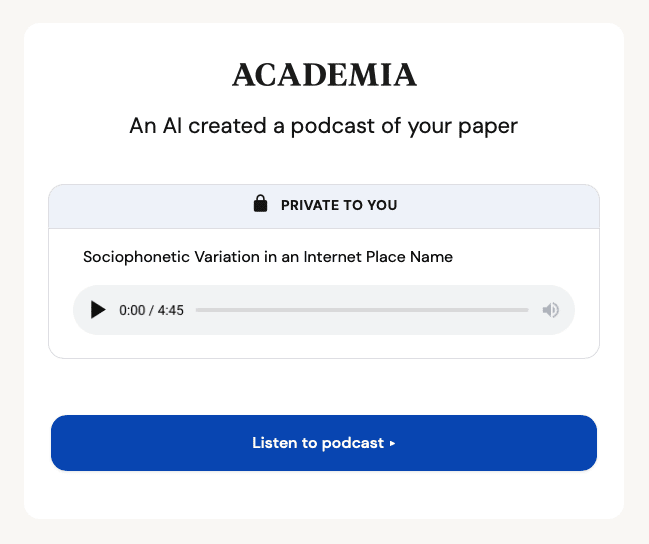 Screenshot of email suggesting I listen to a podcast of my PhD thesis.