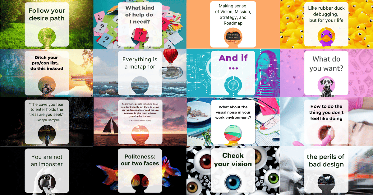 16 colourful covers from my Medium articles arranged in a dark to bright pattern