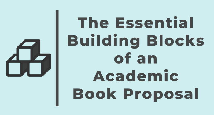 Image includes picture of three blocks stacked on top of each other and reads, "The Essential Building Blocks of an Academic Book Proposal"