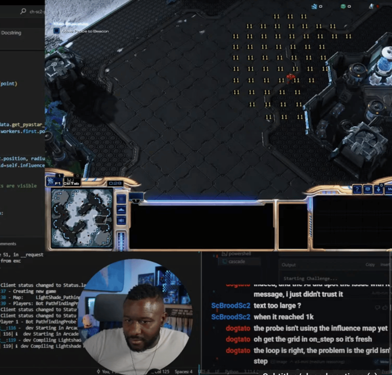 starcraft screen with numvers 11 around it showing influence