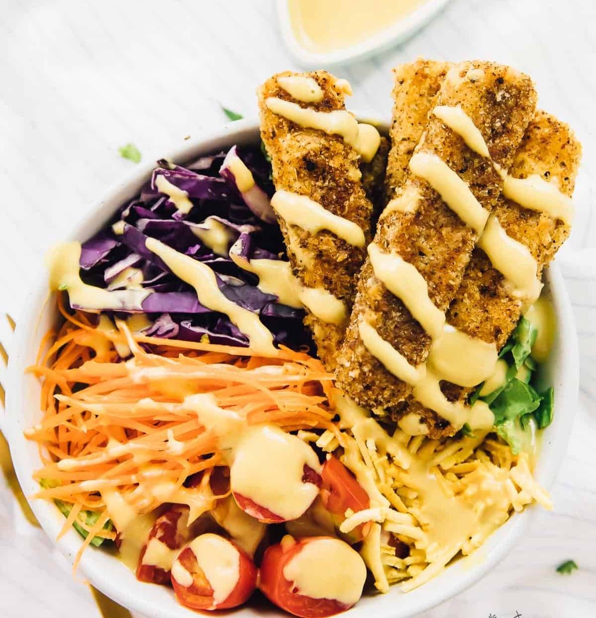 Vegan Crispy Cajun Fried Tofu Salad with Maple Mustard Dressing