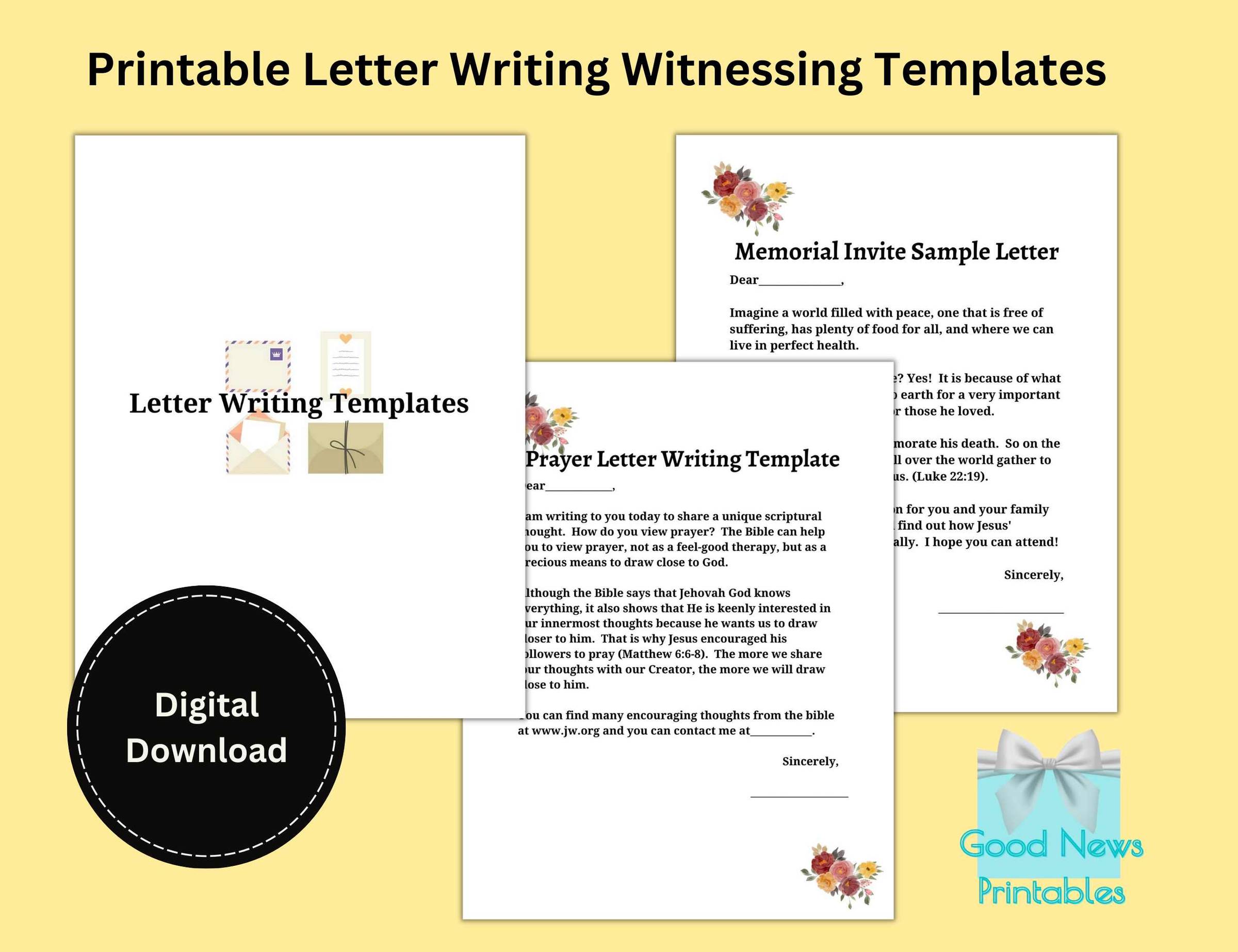 Printable Letter Writing Witnessing Templates, US Letter & A4 size