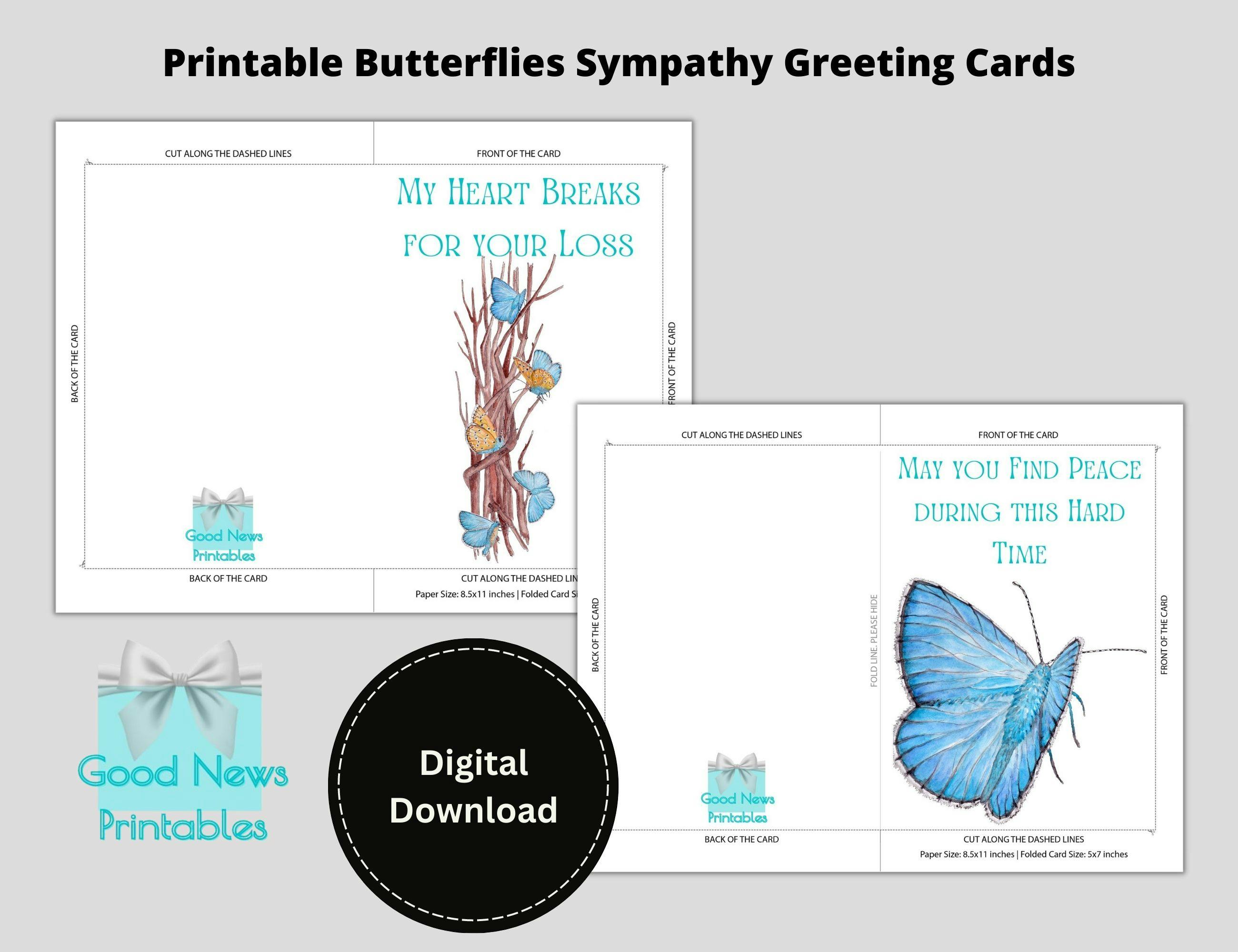  Two Printable Butterflies Sympathy Greeting Cards