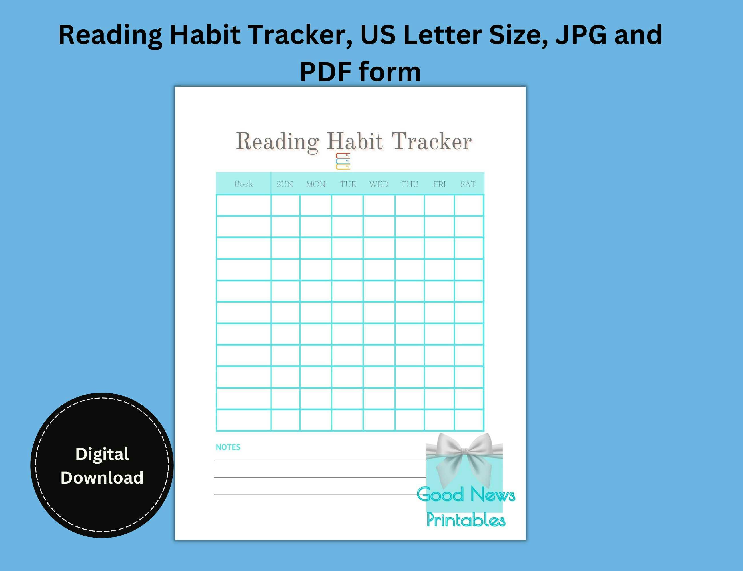 Editable Printable Reading Habit Tracker, US Letter Size