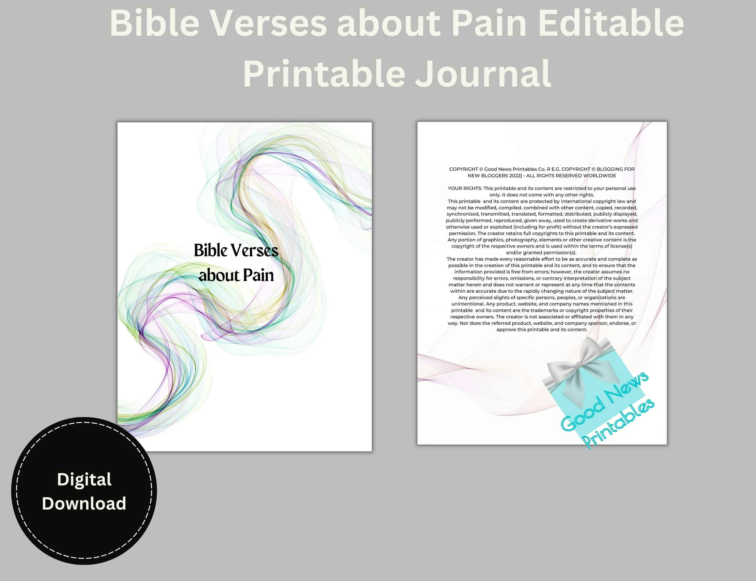Bible Verses about Pain Editable Printable Journal, US Letter & A4 size