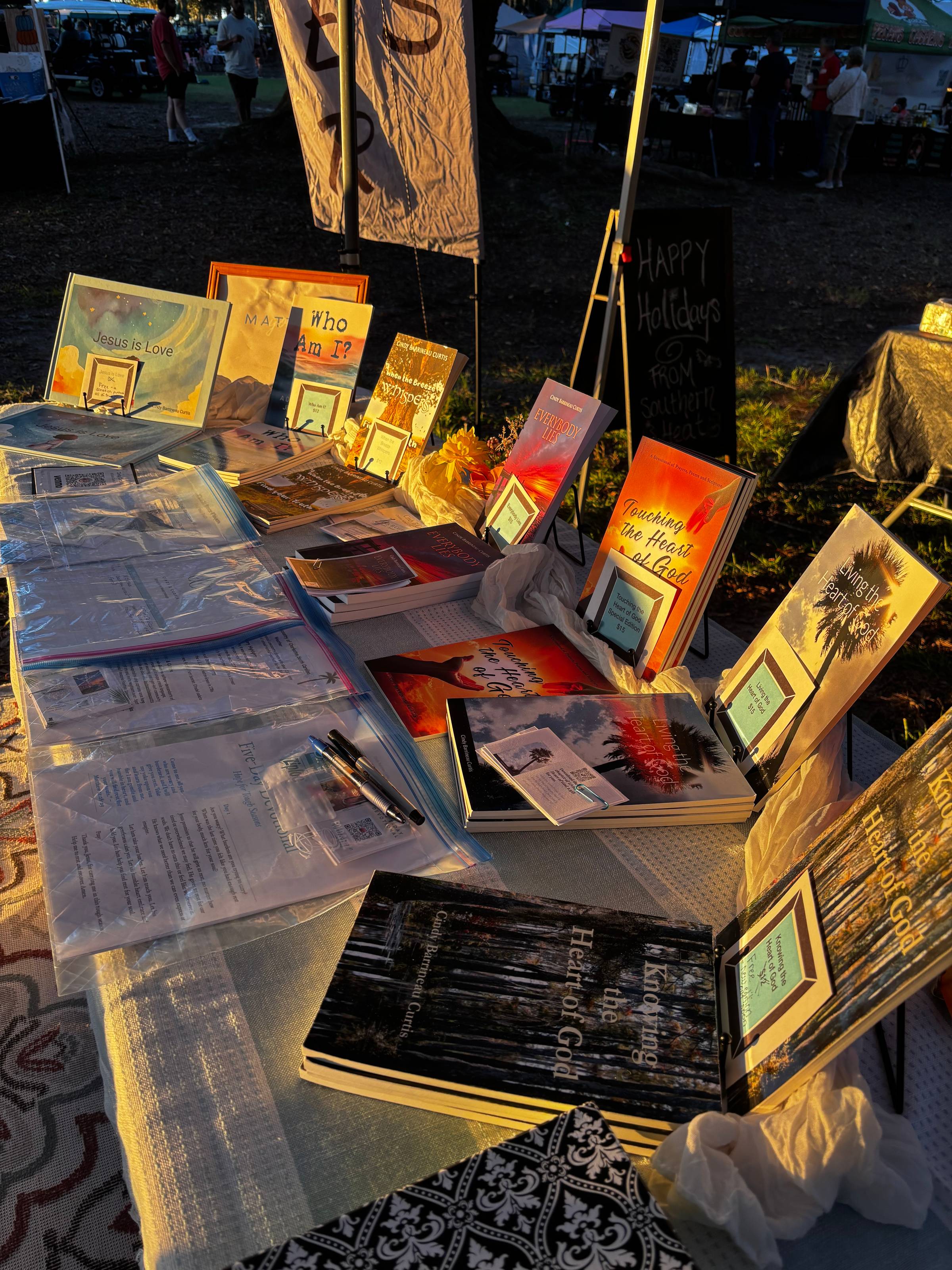 Books in the sunset glow