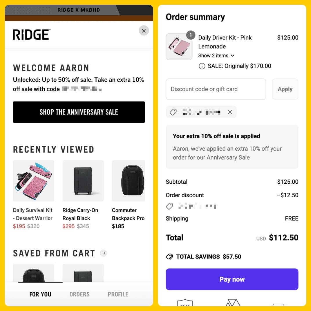 Ridge Anniversary Sale Rivo Signed-In Shopping