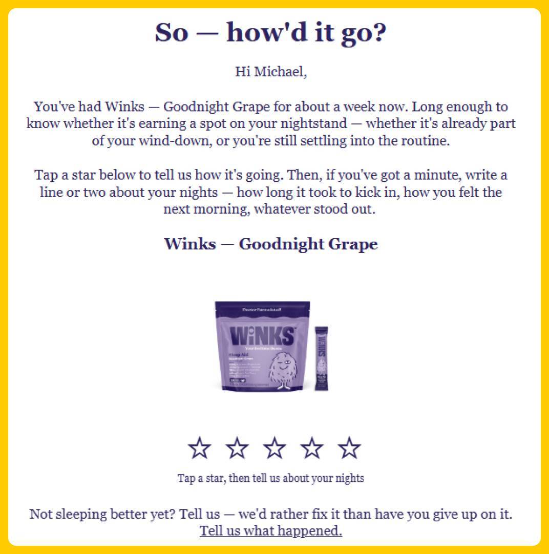 Winks Review Email