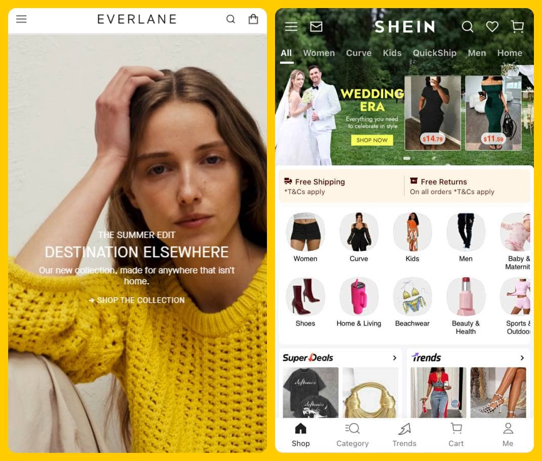 Shein vs Everlane Websites