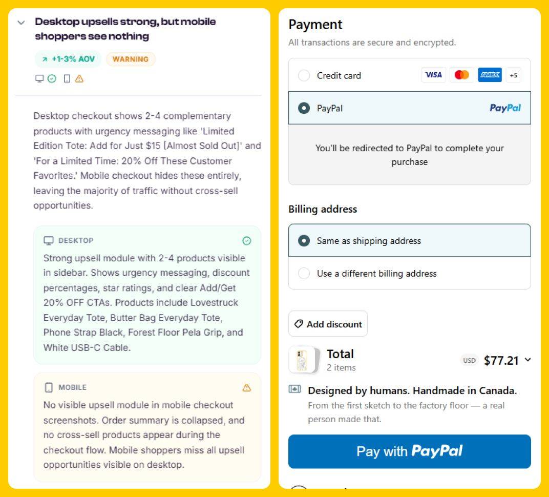 Pela Case Checkout - No Upsell On Mobile