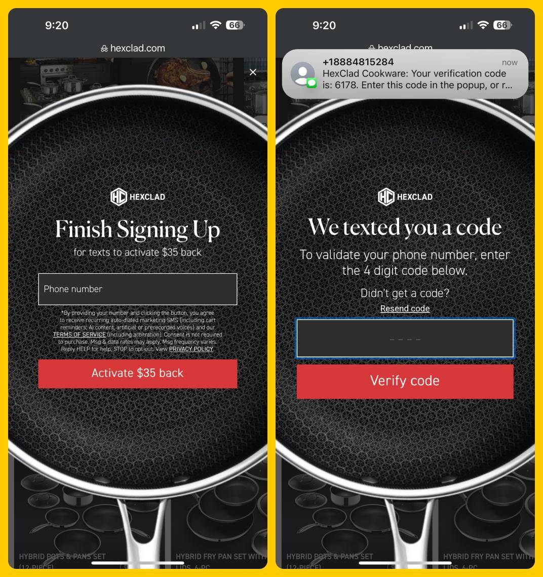 HexClad Pop-Up Email and SMS via Postscript
