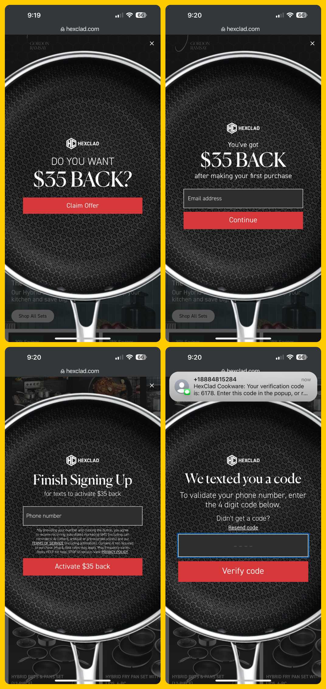 HexClad Popup Email and SMS via Postscript
