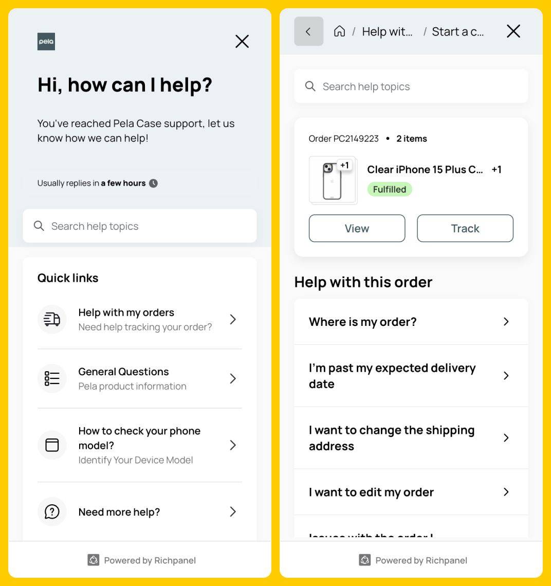 Pela Case Richpanel Customer Service
