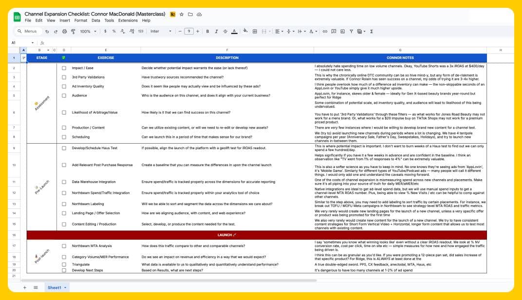 Connor MacDonald Channel Expansion Checklist