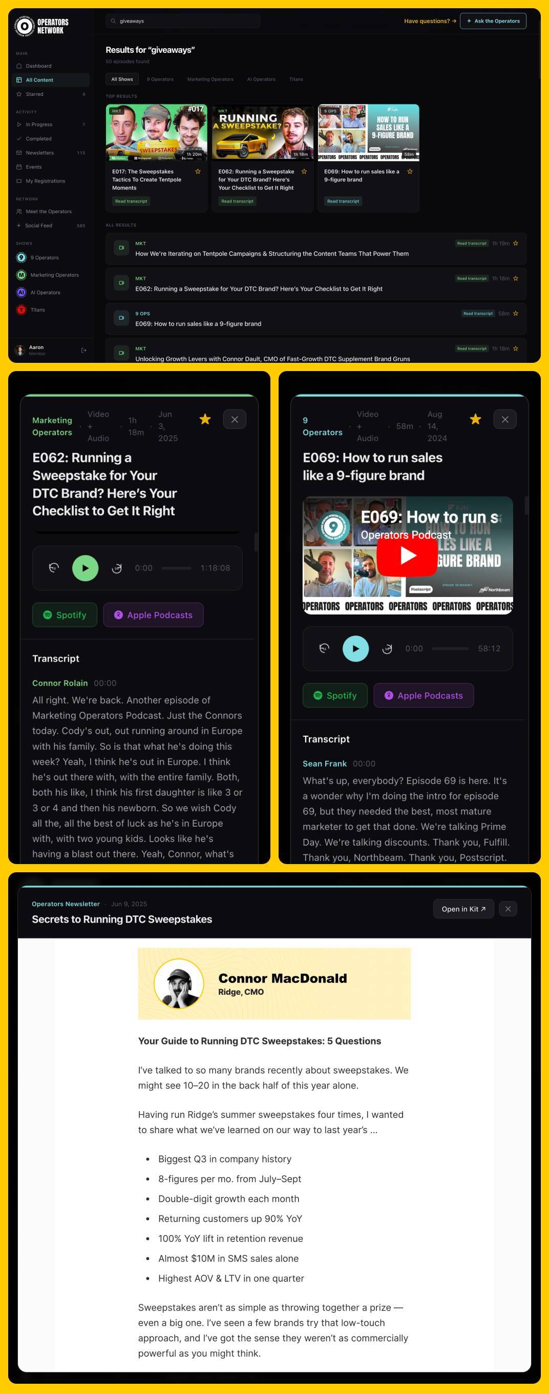 Operators Portal: Giveaways Search