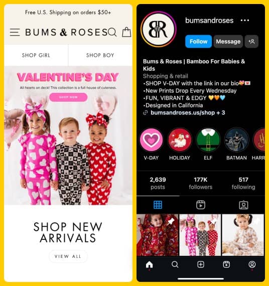 Bums & Roses Homepage and Instagram