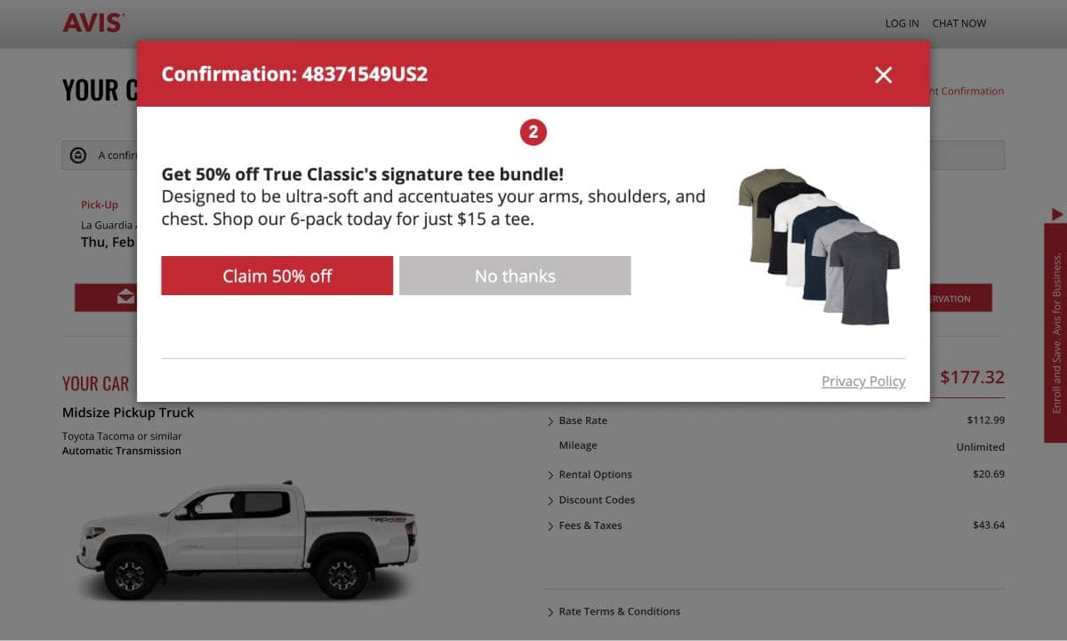 True Classic Rokt Ad Example