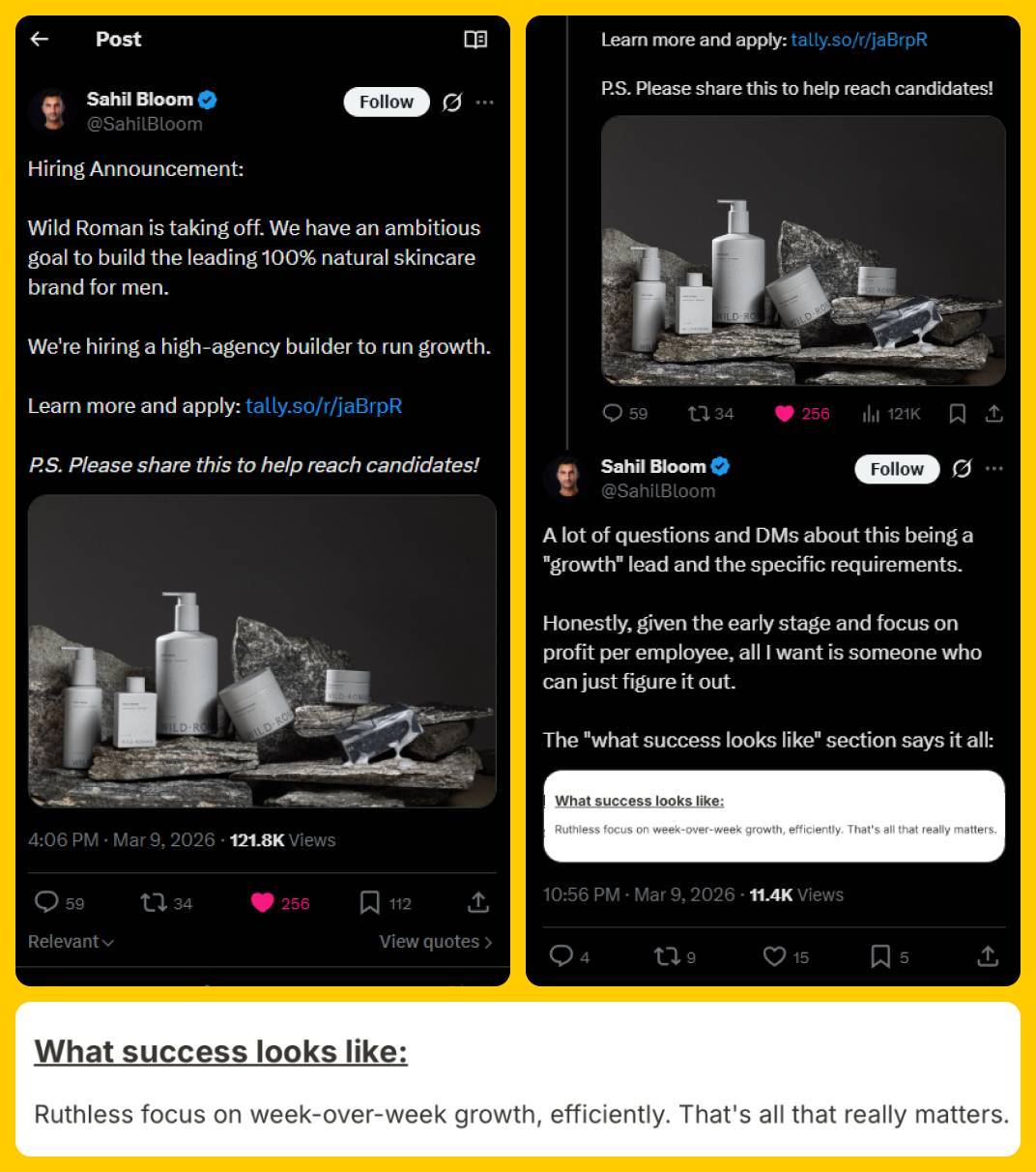 Sahil Bloom Hiring Tweet