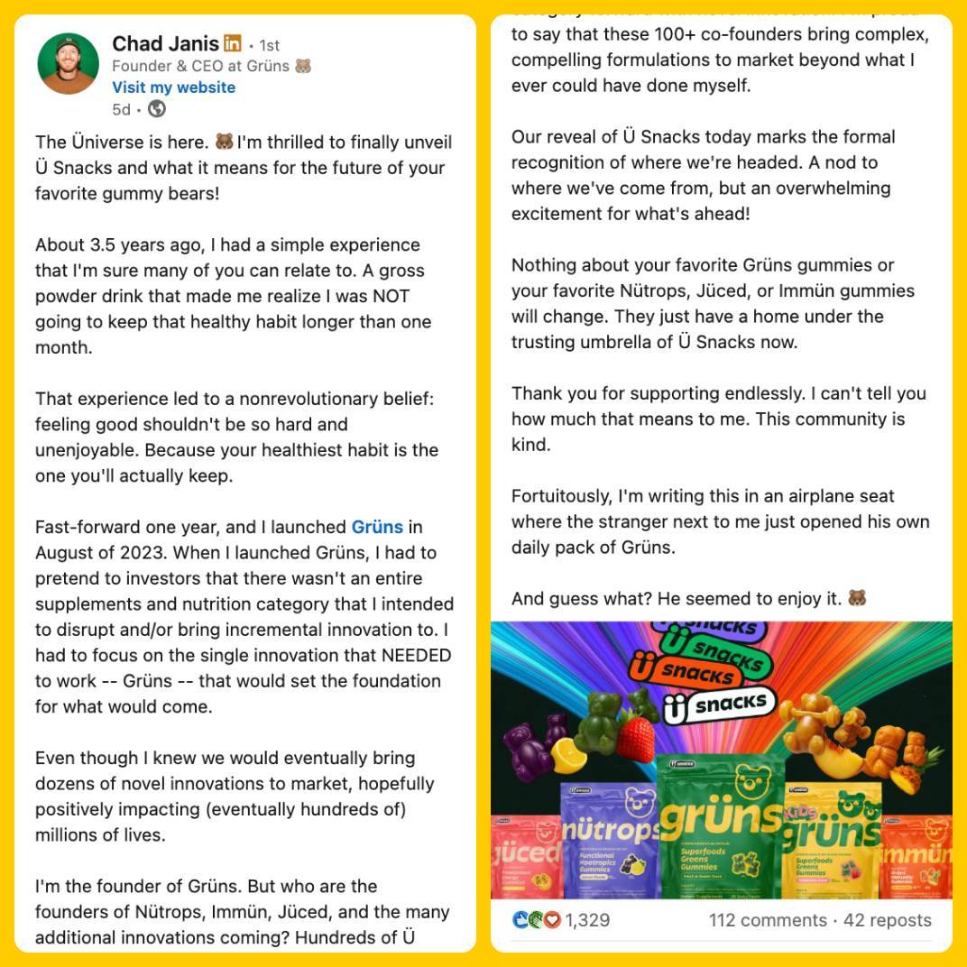 U Snacks Chad Janis LinkedIn Post