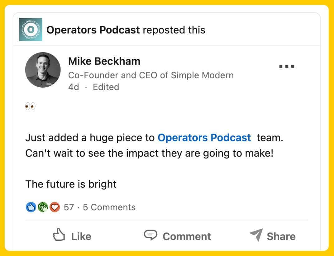 Huge Piece to the Operators Podcast via LinkedIn