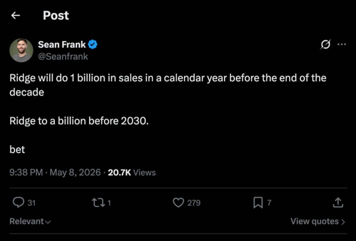 Sean Ridge $1B Tweet