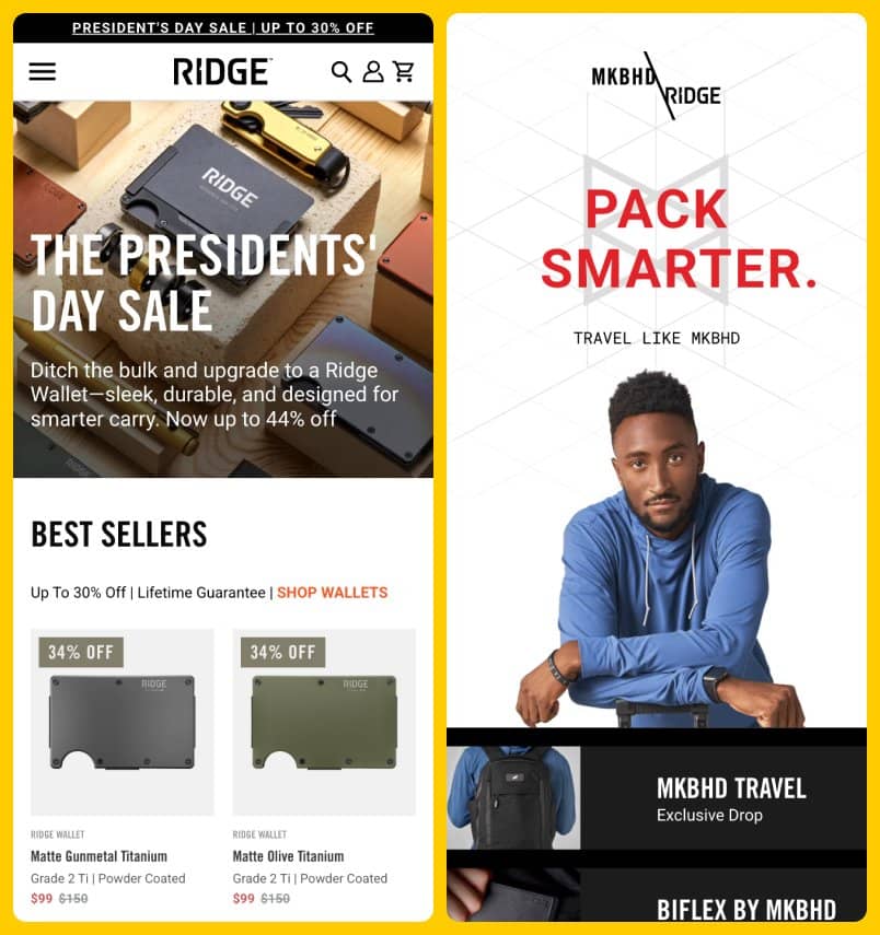 Ridge Homepage and Products