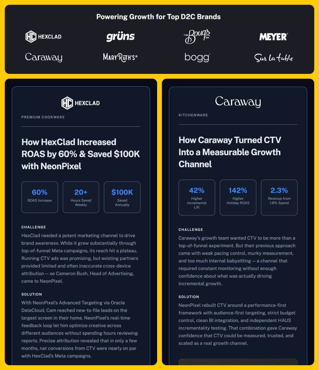 HexClad and Caraway NeonPixel Case Studies