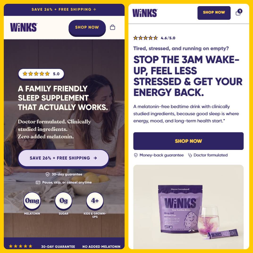 Winks New + Old Website