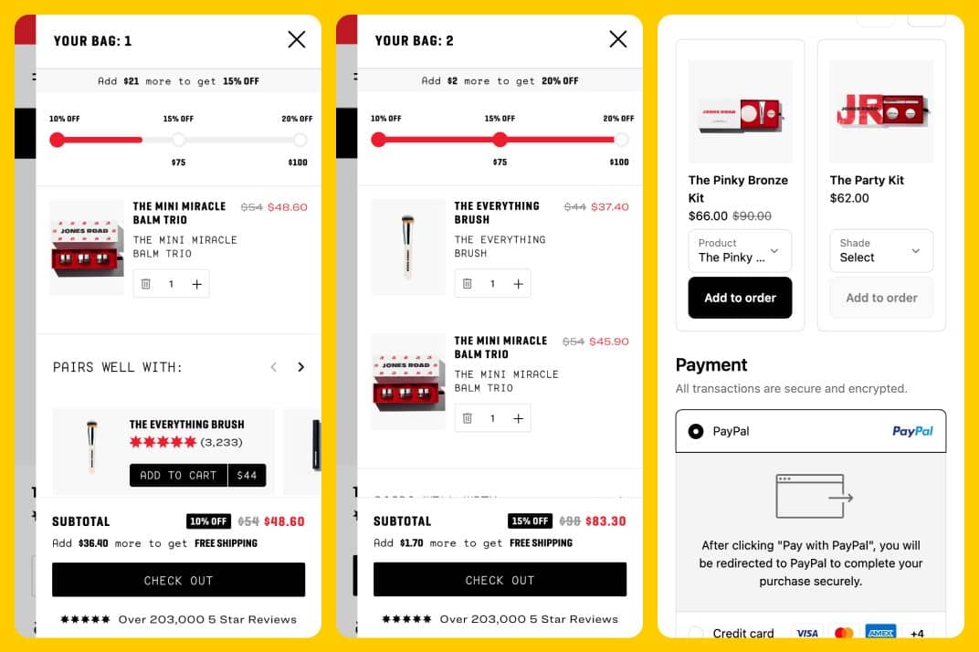 Jones Road Black Friday Cart and Checkout Upsell