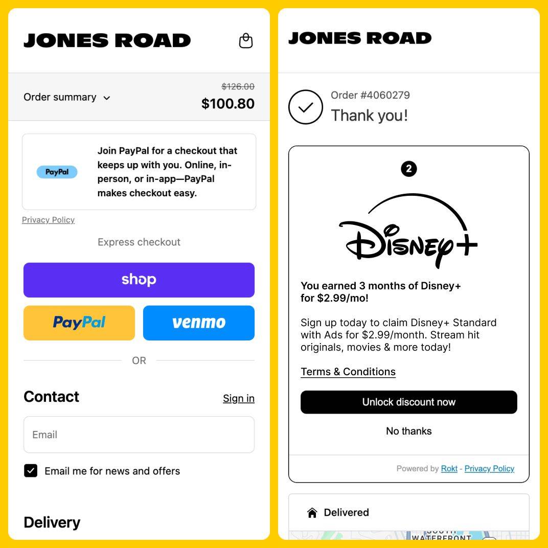 Jones Road Rokt Pay+ and Rokt Thanks