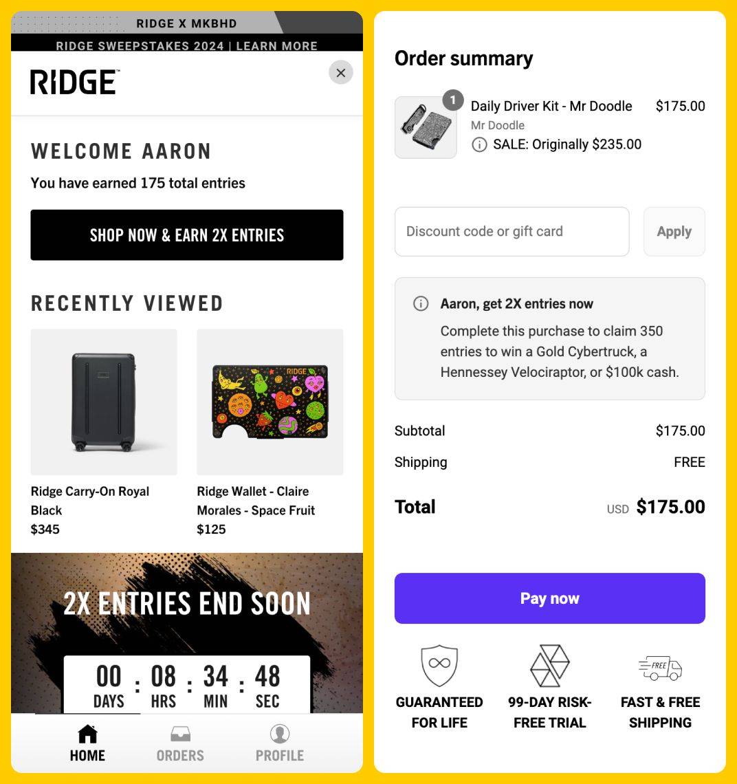 Ridge Rivo Sweepstakes Sign-In Shopping