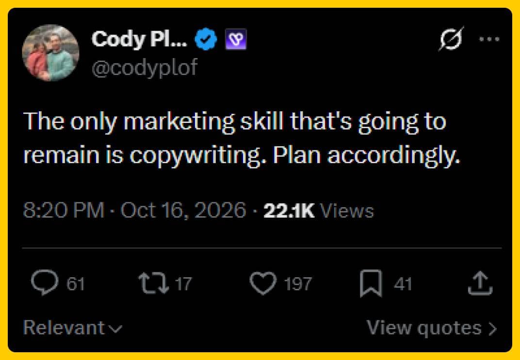 Cody Copywriting Tweet