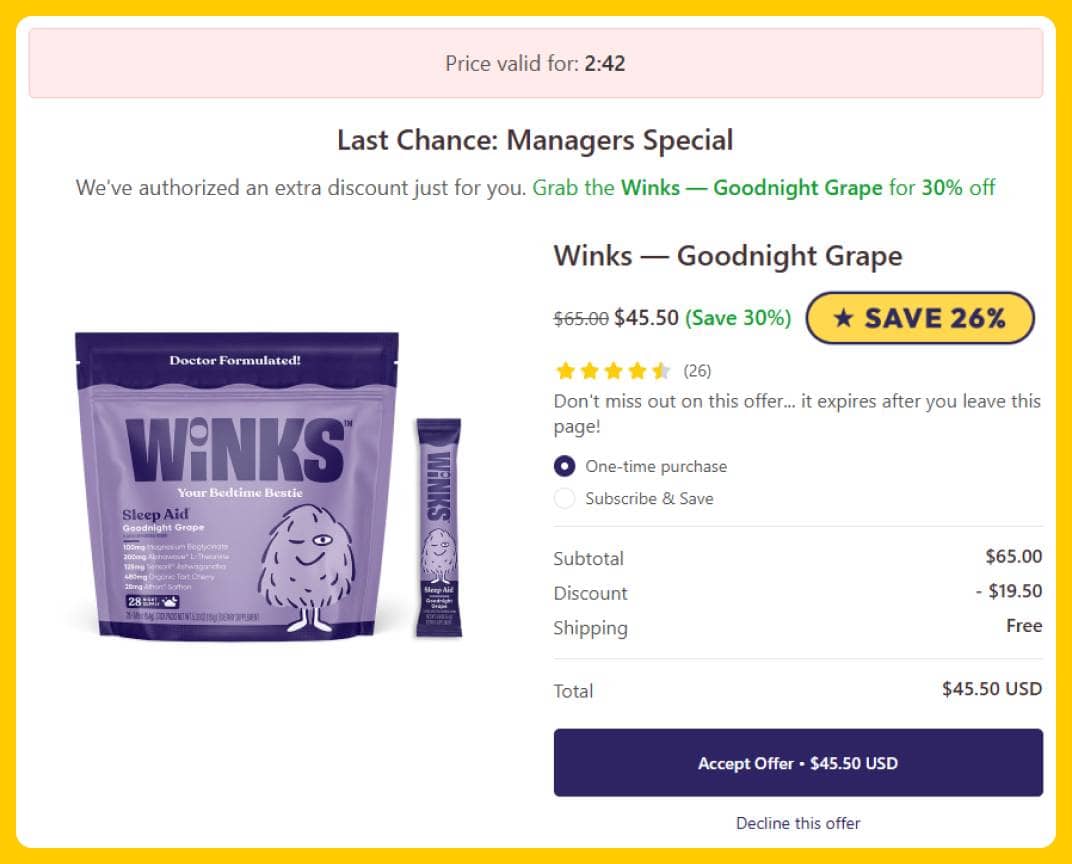 Winks Post-Purchase Upsell