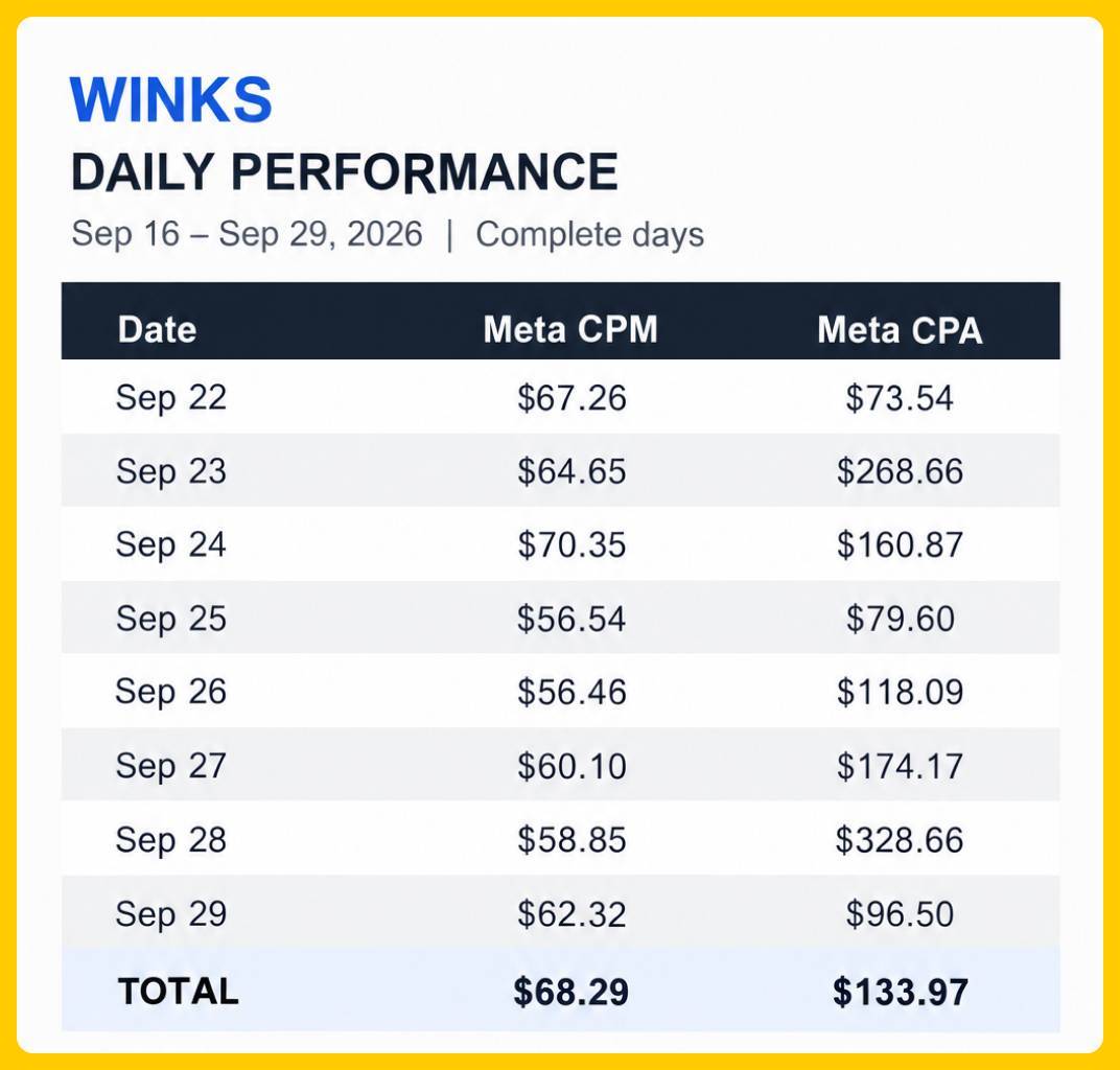 Winks Meta CPM + CPA