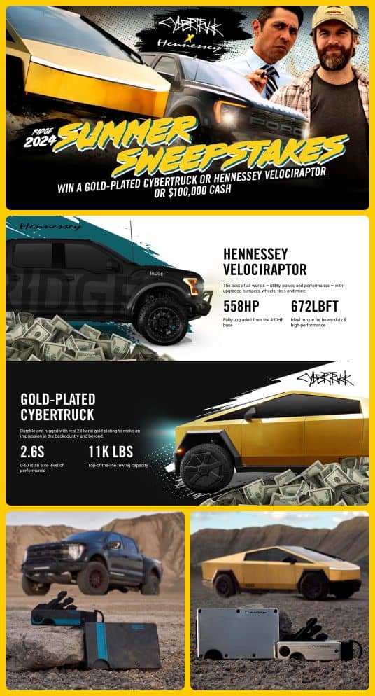 Ridge Sweepstakes Cybertruck and Velociraptor