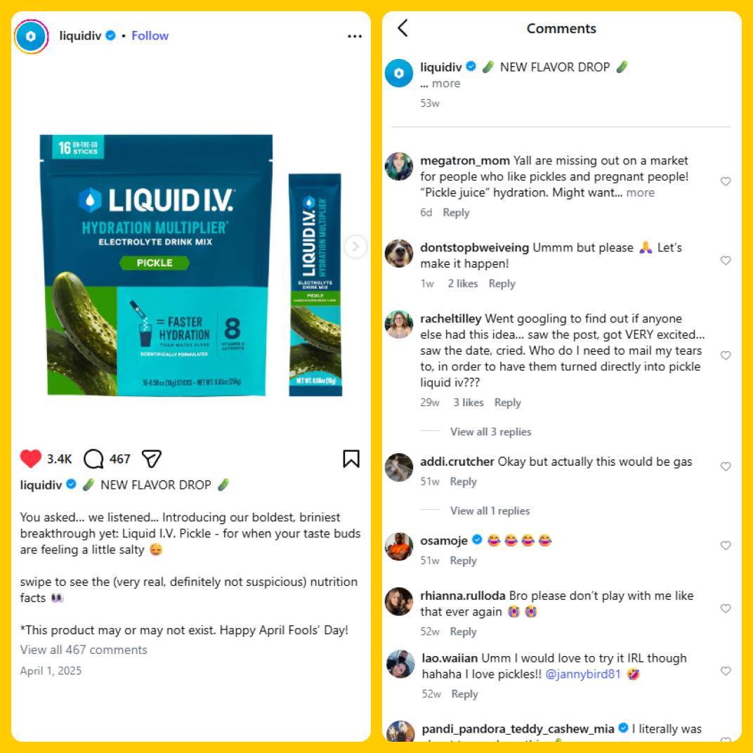 Liquid I.V. x Grillo's Dill Pickle April Fool's Product - Post Last Year