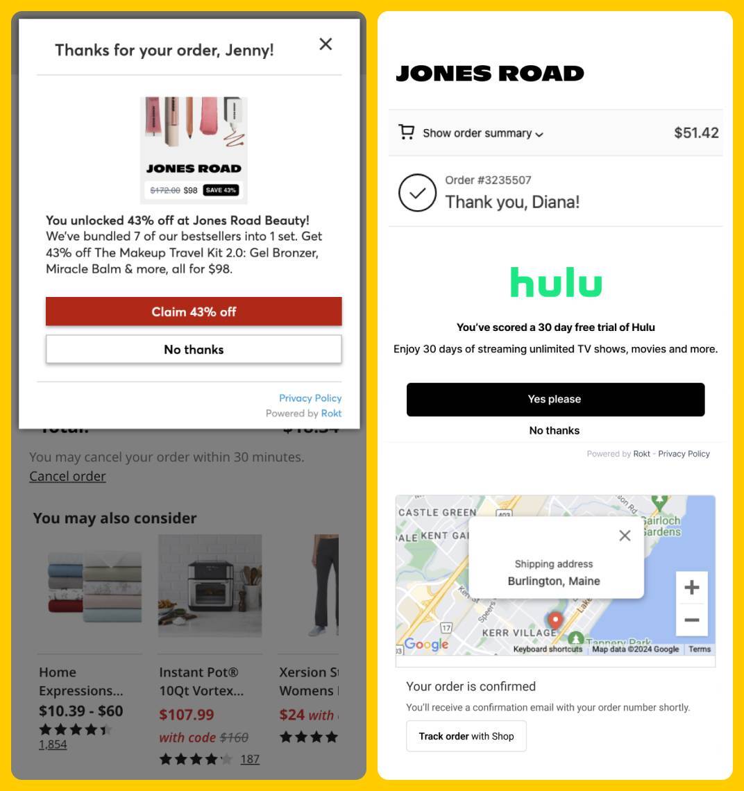 Jones Road Examples of Rokt Ads and Rokt Thanks Post-Purchase