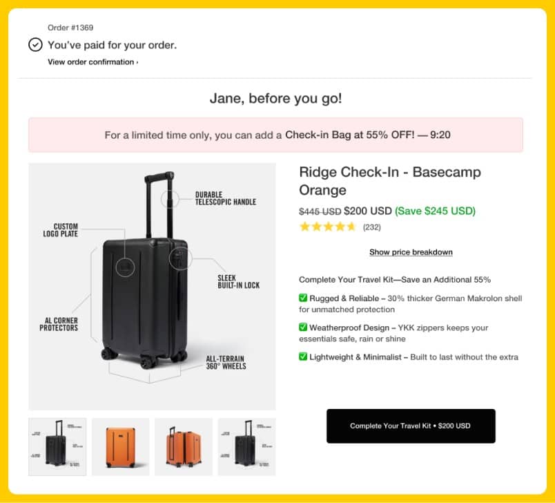 Ridge Luggage Upsell