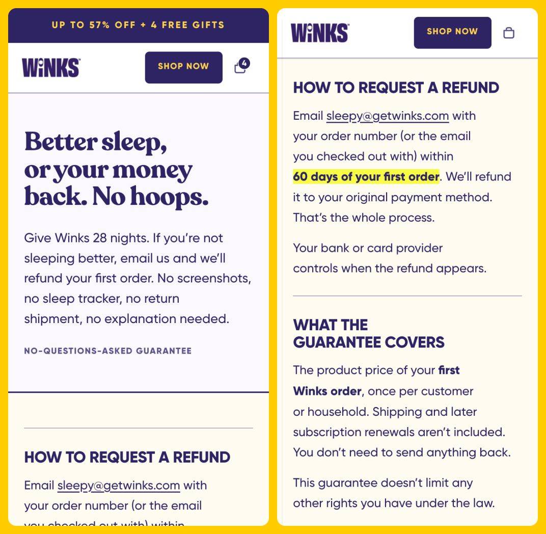 Winks Guarantee