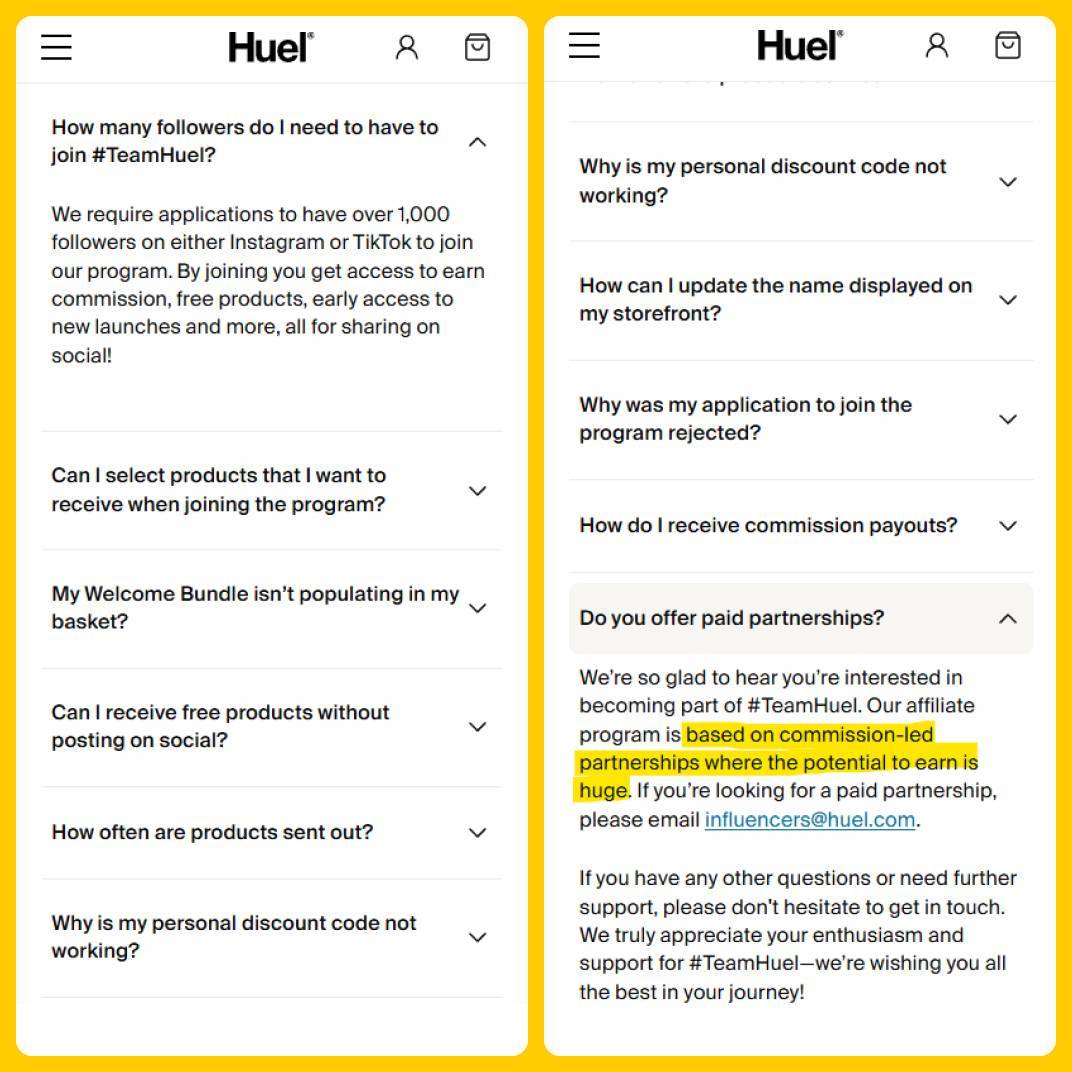 Huel Creator Affiliate FAQ