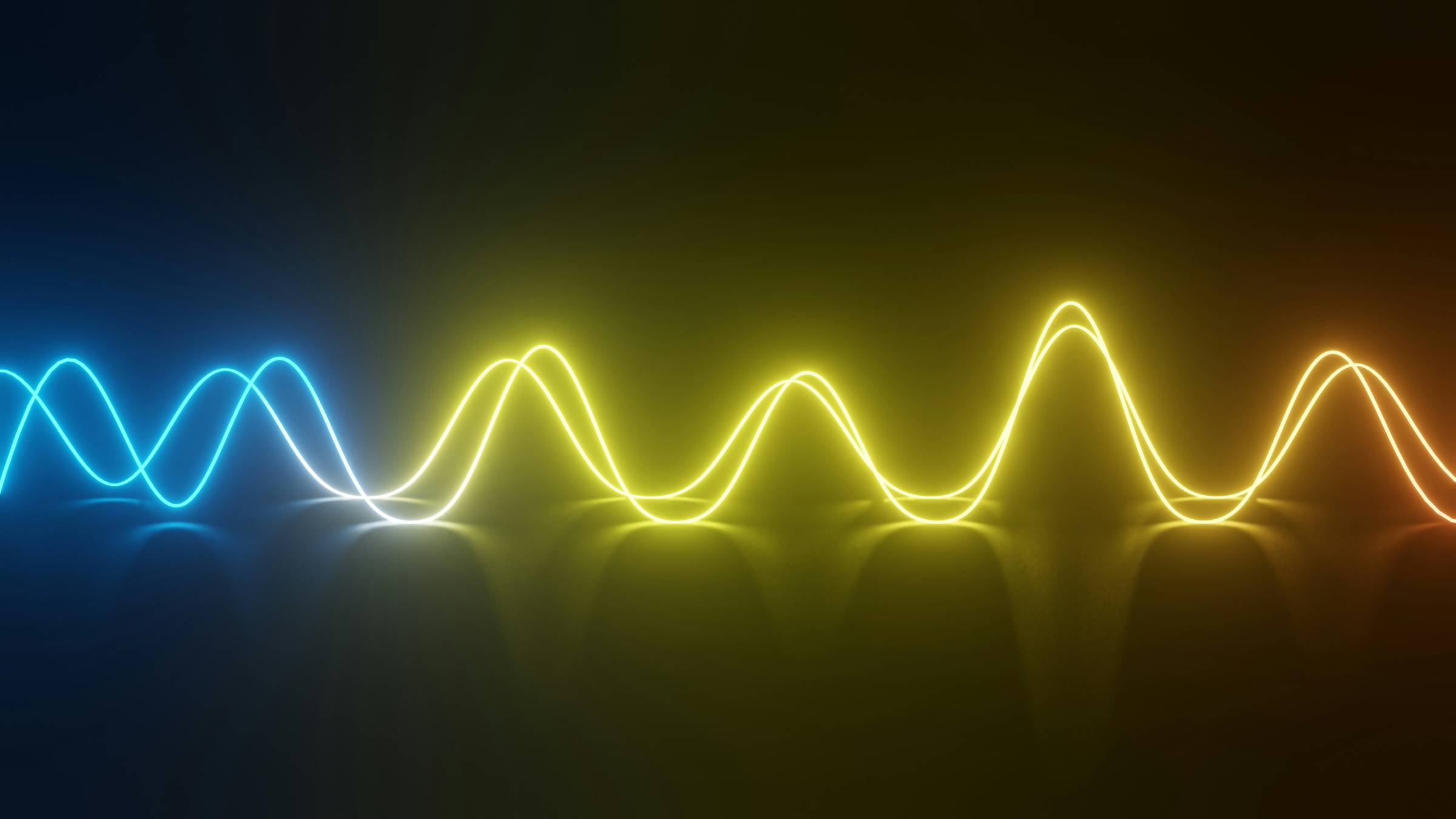 Neon light waves in blue, yellow, and orange flowing across dark background, suggesting energy patterns and daily rhythms