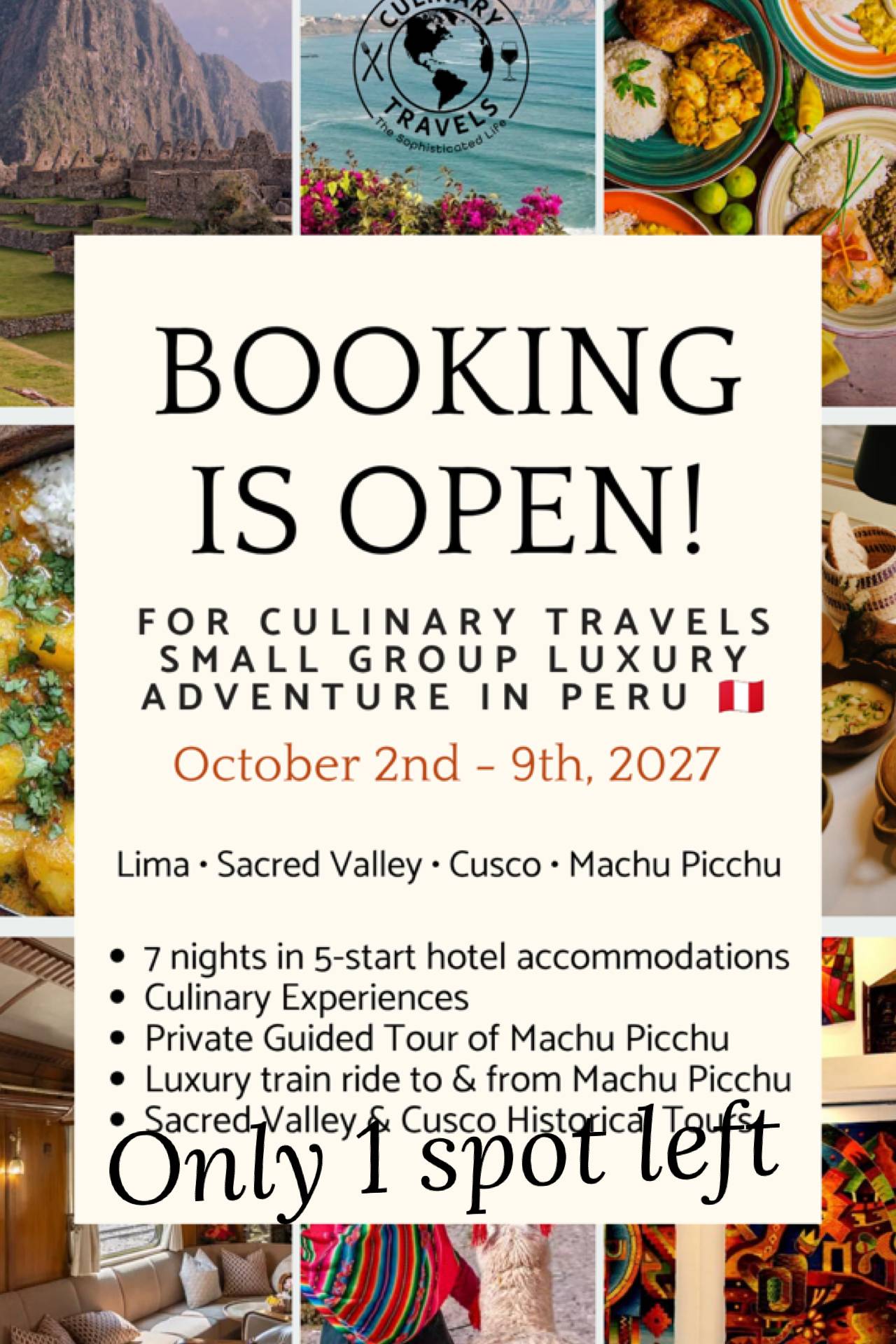 Join Culinary Travels by The Sophisticated Life in Peru 🇵🇪 next fall for a luxury small group in Peru! 