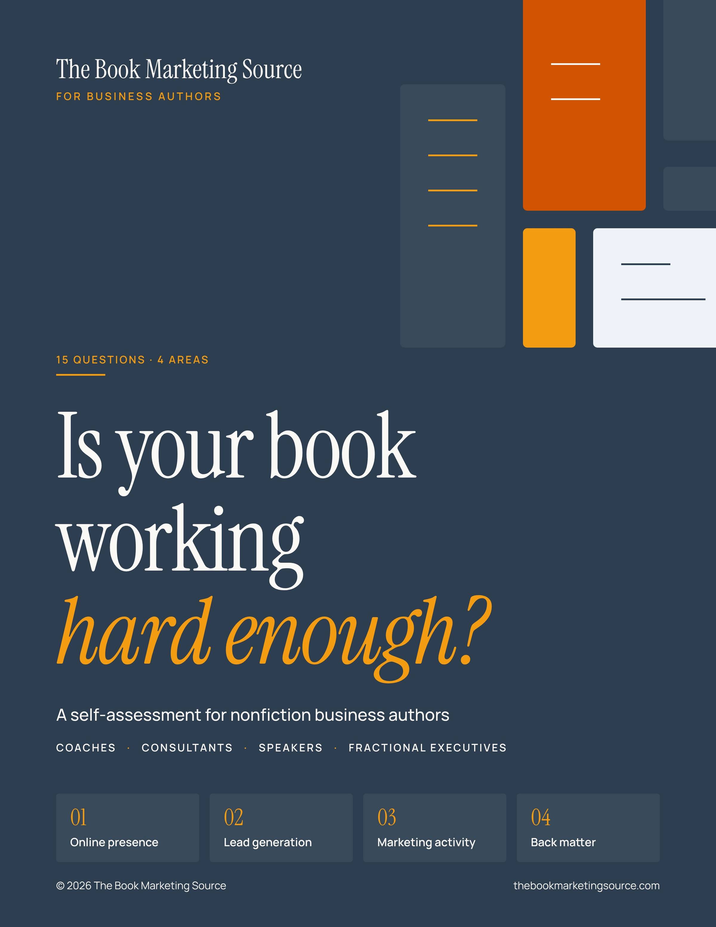 Cover of the Is Your Book Working Hard Enough self-assessment