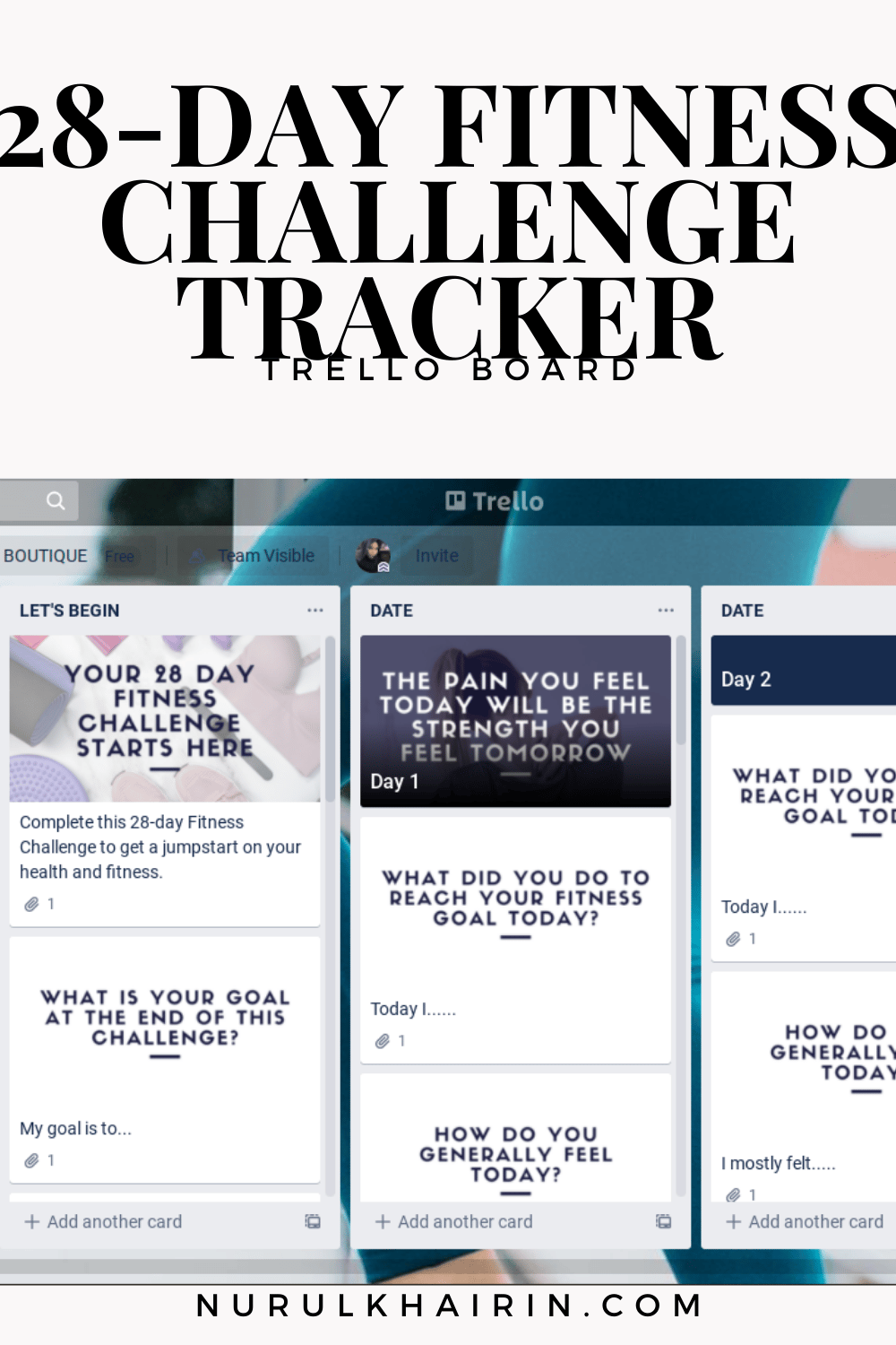 28Day Fitness Challenge Tracker Trello Board