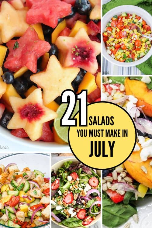 A collage of 21 summer salad recipes to make in July.